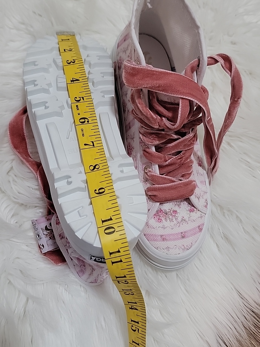 Pink Floral High-Top Sneakers with Velvet Laces - Picture 12 of 12